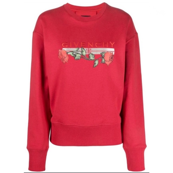 Givenchy Red Crewneck with Floral Graphic